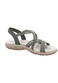 Sandalias con tiras, con parte superior gris, plantilla suave en beige y suela rosa. Cuentan con tiras trenzadas y un diseño acolchado para mayor comodidad.