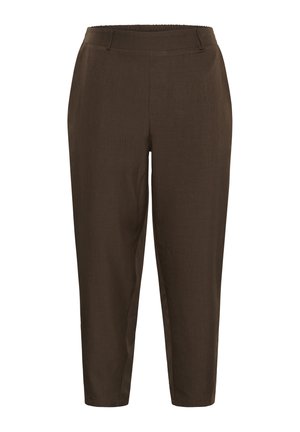 Brown straight-leg trousers with a mid-rise waist, belt loops, and a clean front without visible pockets or embellishments.
