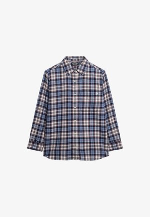 Karierte Hemd in Blau, Weiß und Burgunderrot, mit langen Ärmeln, durchgehender Knopfleiste und Brusttasche auf der linken Seite. Hergestellt aus gewebtem Stoff.