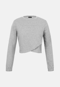 Ανοιχτό γκρι cropped φούτερ με μακριά μανίκια, στρογγυλή λαιμόκοψη και ασύμμετρο εμπρόσθιο τελείωμα που επικαλύπτεται.