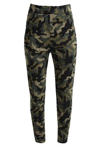 Camo-mönstrade byxor i nyanser av grön och svart, med elastisk midja, slim fit och mjukt tyg.