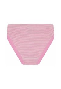 Rosa gestreifte Slips mit glatter Textur und elastischem Bund. Sie verfügen über einen klassischen Schnitt und kontrastierendes pinkes Finish entlang der Kanten.