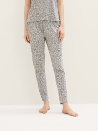 Lepardmönstrat lounge-set i grå toner. T-shirten har kort ärm och byxorna är slim fit med elastisk midja. Mjuk tyg.