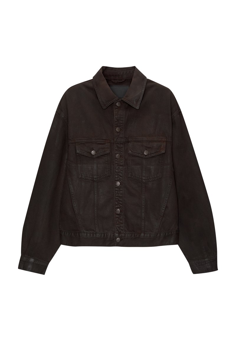PULL&BEAR WAXED FINISH - Jeansjacke - dark grey/dunkelgrau 