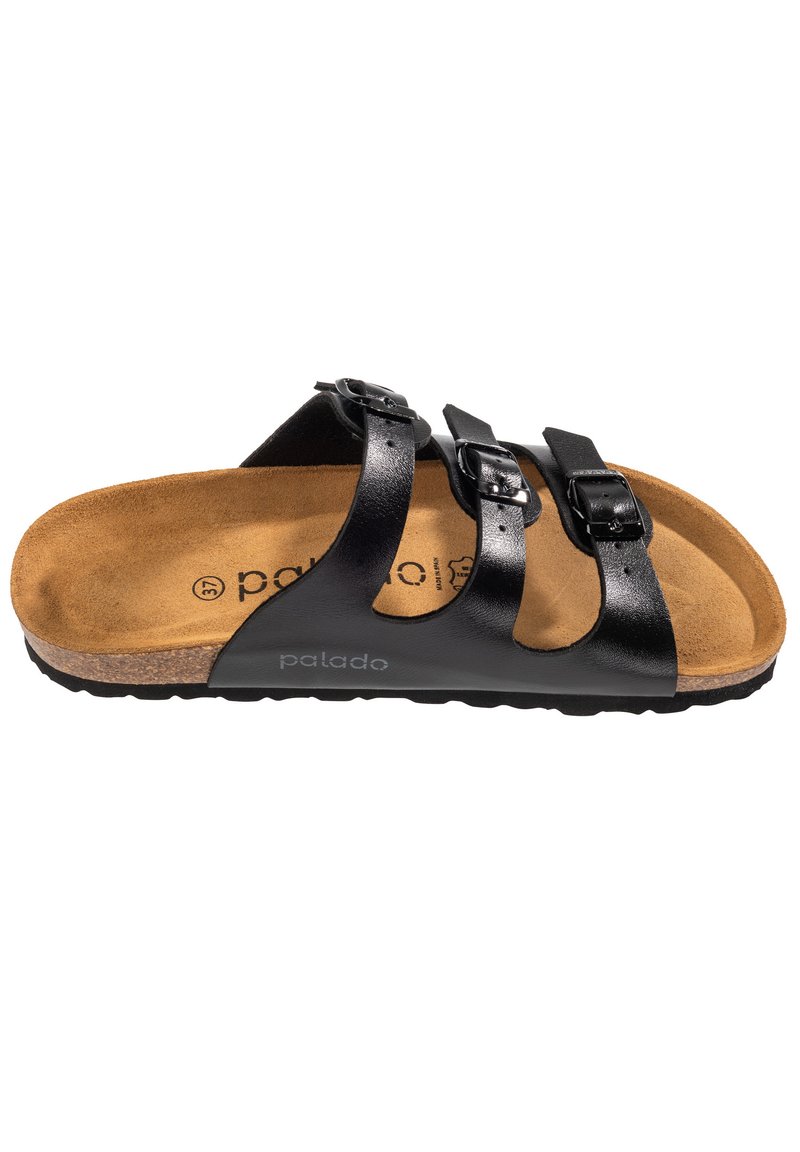 Damen Flache Pantoletten | Palado Pantolette flach black/schwarz meliert - OX04455 Damen Flache Pantoletten | Palado Pantolette flach black/schwarz meliert - OX04455