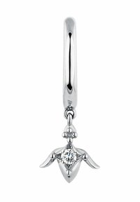 Pendiente de plata con un diseño de tortuga, una gema clara en el centro, superficie lisa y acentos curvados que realzan la forma general.