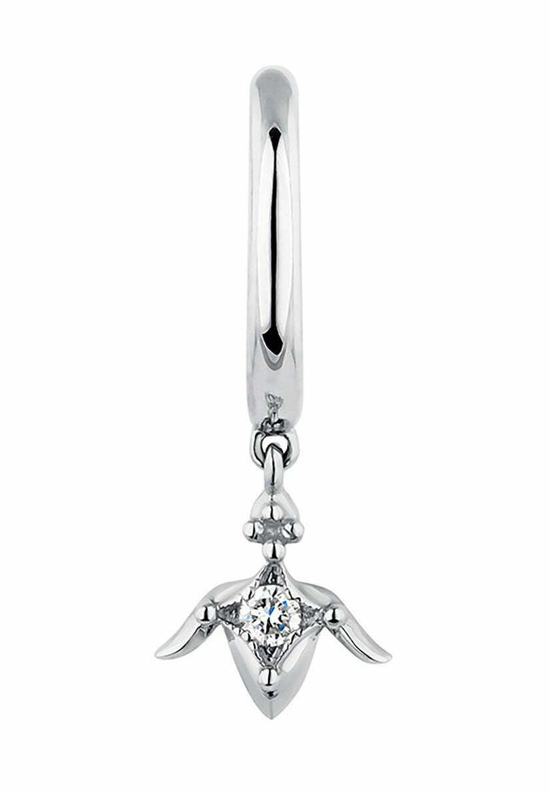 Pendiente de plata con un diseño de tortuga, una gema clara en el centro, superficie lisa y acentos curvados que realzan la forma general.