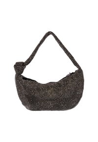 Borsa a spalla con perline dalla forma curvata, dotata di un manico annodato. Realizzata con perline metalliche in una finitura scura e testurizzata. Chiusura a zip sottile.