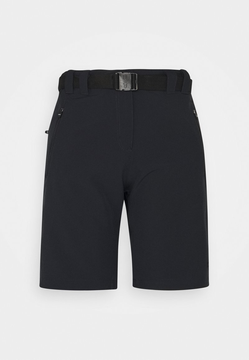 Mörkgrå herrshorts gjorda av lättviktsmaterial. Funktioner inkluderar ett bälte med spänne, två sidofickor och en slät yta.
