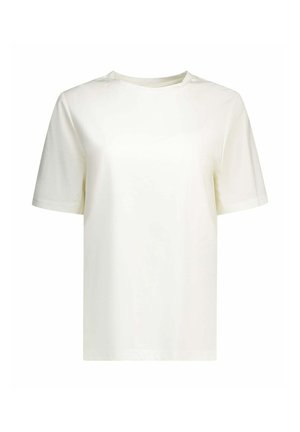Effen witte katoenen T-shirt met korte mouwen en ronde hals, weergegeven op een witte achtergrond.