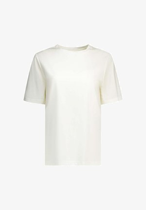 Effen witte katoenen T-shirt met korte mouwen en ronde hals, weergegeven op een witte achtergrond.