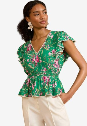 PETITE FIT FLUTTER SLEEVE TEA  - Blúz - green floral