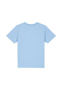 Lichtblauw T-shirt met korte mouwen en ronde hals, gemaakt van zachte katoen, met een eenvoudig ontwerp zonder zichtbare graphics of accenten.