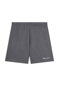 Pantaloni sportivi grigi con elastico in vita, tasche laterali e un piccolo logo bianco sul lato destro in basso. Tessuto morbido e liscio.
