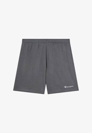 Pantaloni sportivi grigi con elastico in vita, tasche laterali e un piccolo logo bianco sul lato destro in basso. Tessuto morbido e liscio.