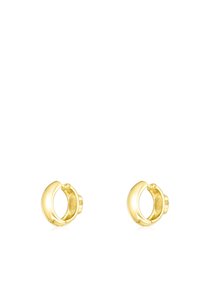 Pendientes de aro en tono dorado con un acabado suave y brillante, que presentan un diseño abierto y redondeado, asegurados con un cierre de bisagra.