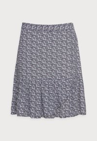 Blommönstrad kjol med marinblå bakgrund, tillverkad av ett lätt och flödande tyg, med elastisk midja och utsvängd nederkant.