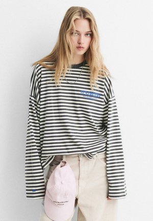 TEXT PRINT STRIPED - Long sleeved top - dark grey