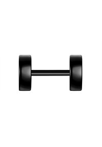 Dumbbell negru cu un design cilindric neted, capete rotunjite și o bară de conectare dreaptă, toate cu un finisaj mat.