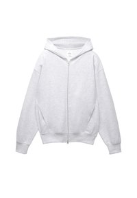 Lys grå zip-up hoodie med snoretræk i huen, løstsiddende pasform, store sidelommer og rib-strikkede manchetter og kant, fremstillet af blødt stof.