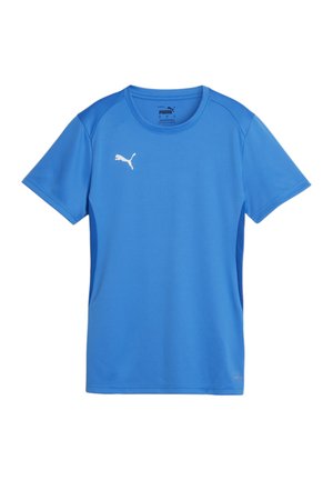 T-shirt sportivo azzurro chiaro con maniche corte, colletto rotondo e logo Puma bianco sul petto. Realizzato in tessuto traspirante.