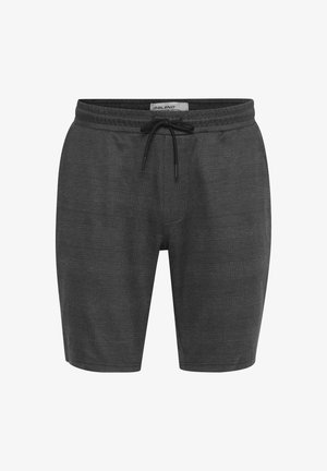 Tamsiai pilki šortai pagaminti iš minkštos medžiagos. Juosiasi elastinė juosta su raišteliu, tekstūruotas raštas ir iki kelių siekianti forma.