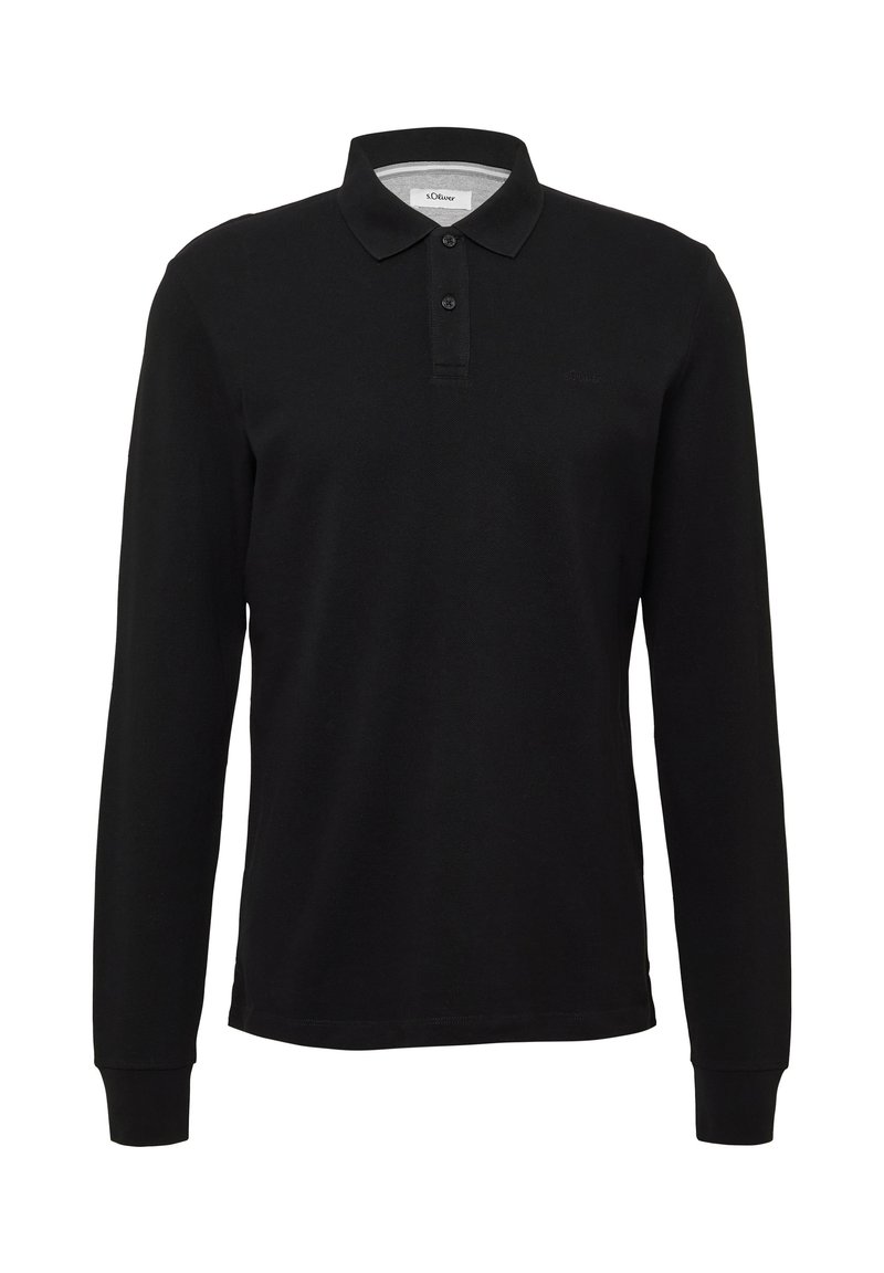 Zwarte lange mouwen polo shirt van katoen met een klassieke kraag, een sluiting met drie knopen en geribde manchetten. Subtiel geborduurd logo op de borst.