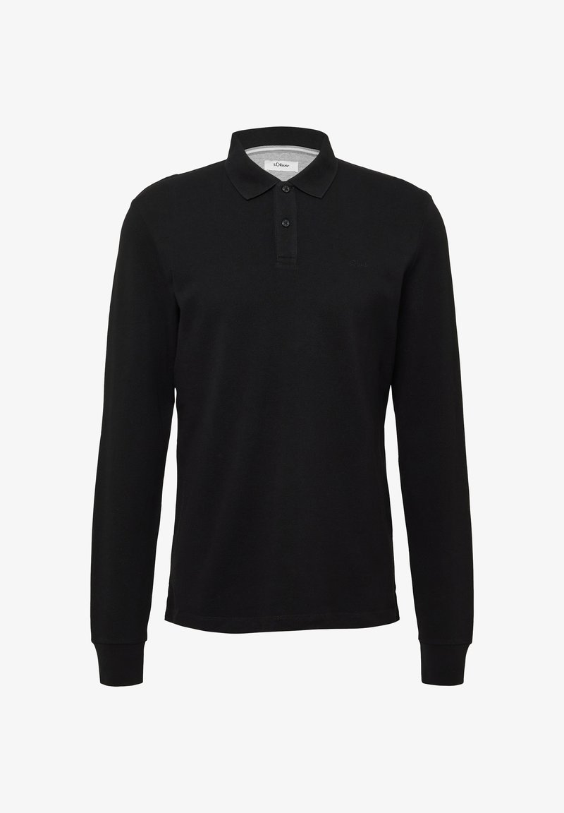 Zwarte lange mouwen polo shirt van katoen met een klassieke kraag, een sluiting met drie knopen en geribde manchetten. Subtiel geborduurd logo op de borst.