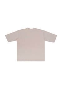 Overdimensioneret kortærmet t-shirt i lys beige bomuld, med rund hals og ensfarvet ryg uden synlige logoer eller mønstre.