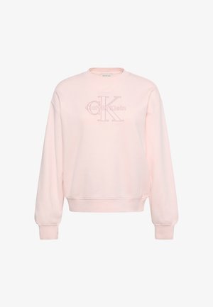 Ροζ ανοιχτό φούτερ Calvin Klein με ριμπ μανσέτες και τελείωμα, με κεντημένο λογότυπο "CK Calvin Klein" στο μπροστινό κέντρο.