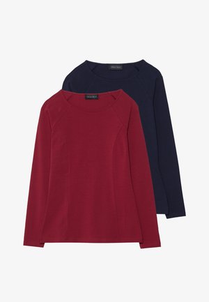 Divi gariem piedurknēm: viens vīnsarkans un otrs tumši zils. Abiem ir apaļš kakla izgriezums, mīksta tekstūra un raglanu piedurknes.