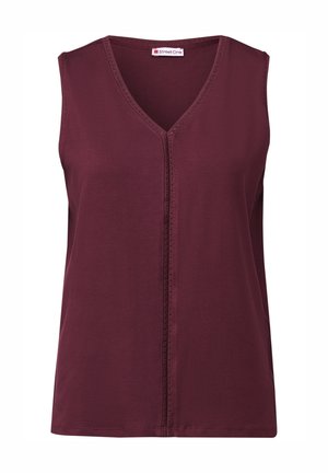 Top senza maniche color mogano realizzato in morbido cotone, con scollo a V e un pannello frontale decorato con cuciture. Tessuto morbido con una vestibilità comoda.