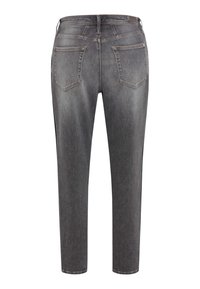 Graue Denim-Jeans mit schmaler Passform, fünf Taschen-Design und gestickten Details auf den hinteren Taschen. Gerade Beinform und sauberer Saumabschluss.