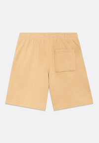 Μπεζ σορτς από απαλό ύφασμα με ελαστική μέση και μια πίσω τσέπη. Διαθέτει ίσια γραμμή και απλό σχέδιο.