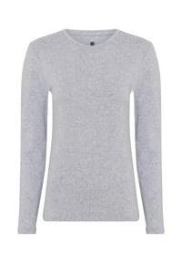 Grå langærmet skjorte med rund hals. Fremstillet af blødt, struktureret stof. Har et enkelt, ukompliceret design med en afslappet pasform.