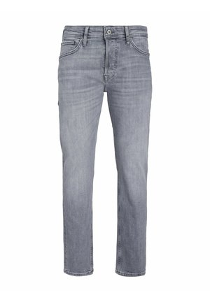 Grå denimjeans med lige pasform, fem-lomme design og klassisk knap- og lynlåslukning. Subtilt falmet tekstur over det hele.