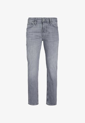 Grå denimjeans med lige pasform, fem-lomme design og klassisk knap- og lynlåslukning. Subtilt falmet tekstur over det hele.