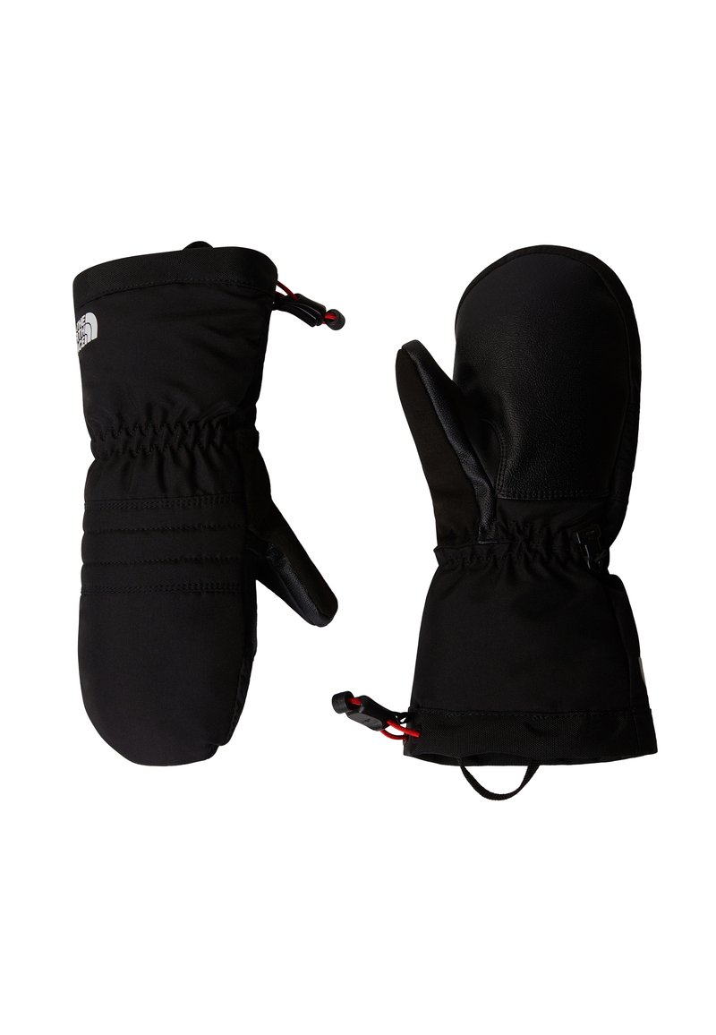 Μαύρα μονωμένα γάντια με αδιάβροχη εξωτερική επιφάνεια, δερμάτινες πα λάμες, ελαστικές μανσέτες και κόκκινες λεπτομέρειες για ρύθμιση.
