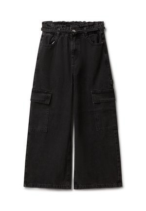 LOOSE FIT CARGO - Flared Jeans - black