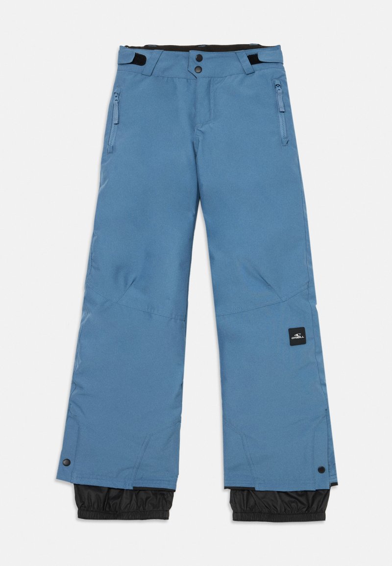 Svijetloplave snježne hlače izrađene od izdržljivog materijala, s patentnim zatvaračima na džepovima, crnim pojasom i elastičnim manžetama na gležnjevima. O'Neill logo prisutan.