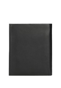 Schwarze Lederbrieftasche mit glatter Textur, rechteckiger Form und sauberen Kanten. Keine sichtbaren Muster oder Hardwareakzente.