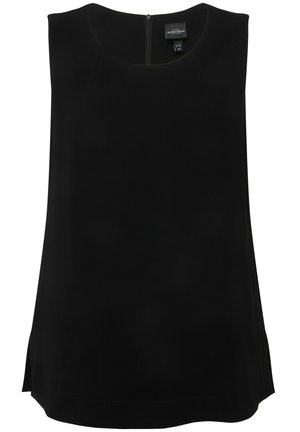 Top senza maniche nero con scollatura rotonda e zip sul retro. Realizzato in un tessuto morbido con una linea dritta e spacchi laterali per facilitare i movimenti.