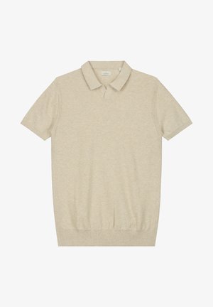 Bežna polosrajca, izdelana iz mehkega, strukturiranega materiala. Ima zavihan ovratnik, kratke rokave in subtilne rebraste pletene detajle ob straneh.