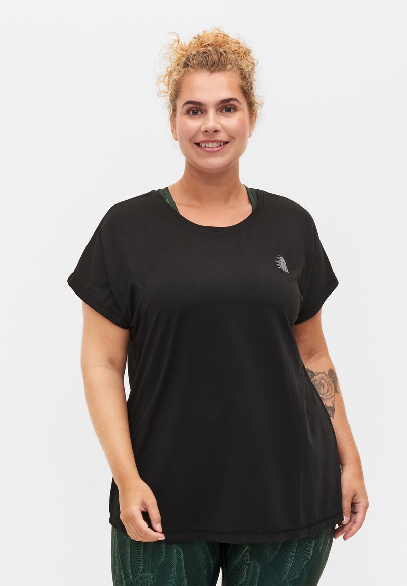 Active by Zizzi - KURZARM - T-shirt basic - black, Ingrandire