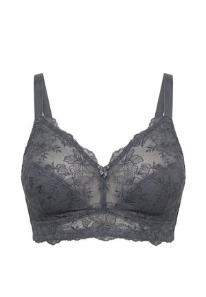 Ulla Popken, SUPPORT BRA, EMBROIDERED LACE, WIRELESS, CUP B–H - Triangel BH - dark grey green