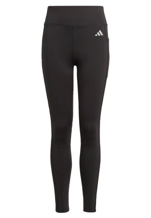 Leggings negros hechos de una tela elástica con una cintura alta. Presenta un pequeño logo blanco en la cadera izquierda y un bolsillo lateral.