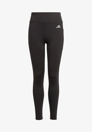 Leggings negros hechos de una tela elástica con una cintura alta. Presenta un pequeño logo blanco en la cadera izquierda y un bolsillo lateral.