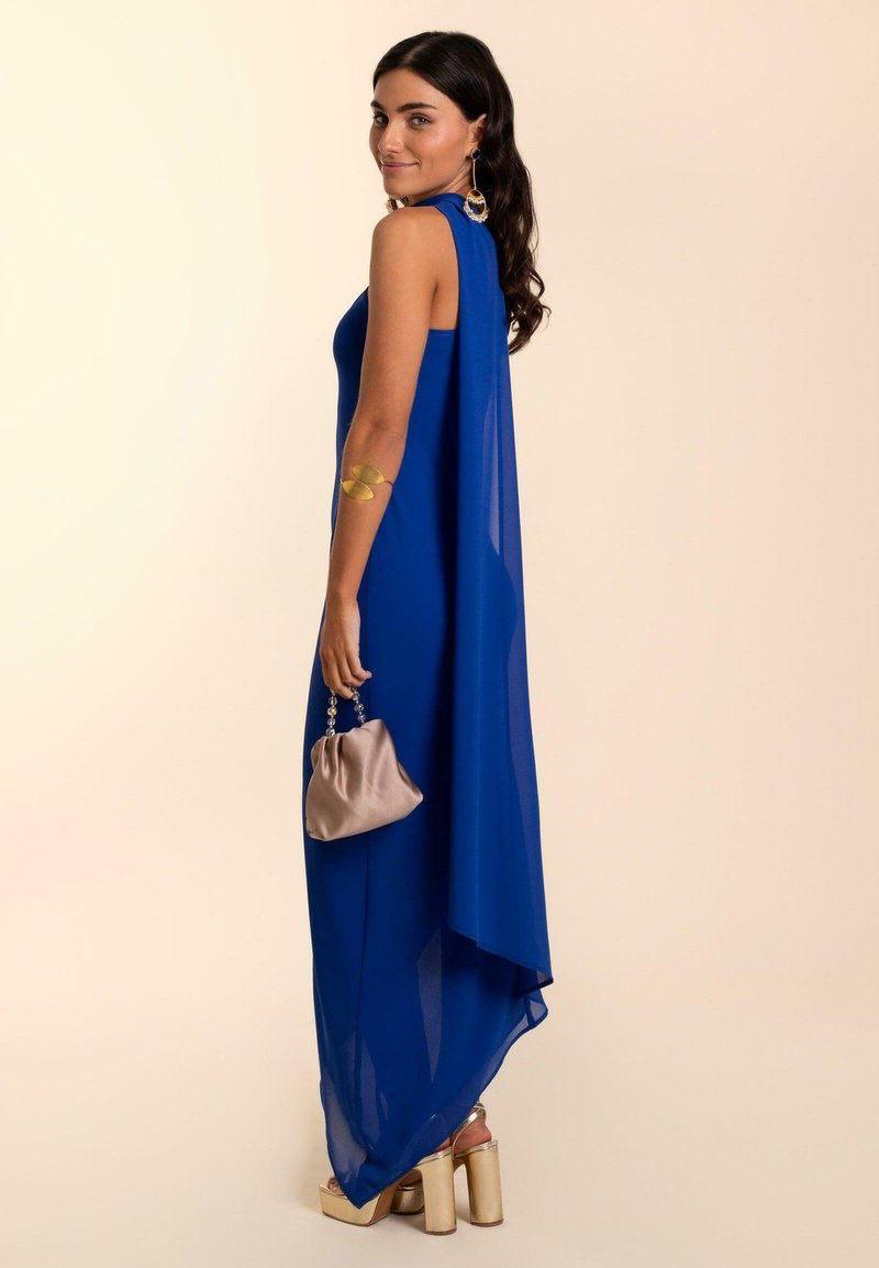 slim fit dress slacks Royal Blue Long Formal Dress with Sheer Long Sleeves Royal / 2