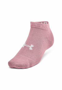 Rosa Knöchelsocke aus glattem, dehnbarem Stoff, mit einem weißen Logo an der Seite und einem gerippten Bündchen für einen sicheren Sitz.