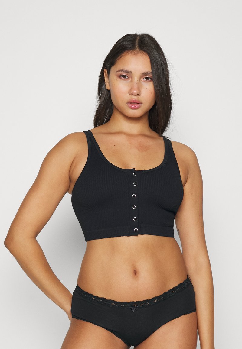 aerie RIBBED SNAP FRONT BRA TOP Bustier true black/black Zalando.ie